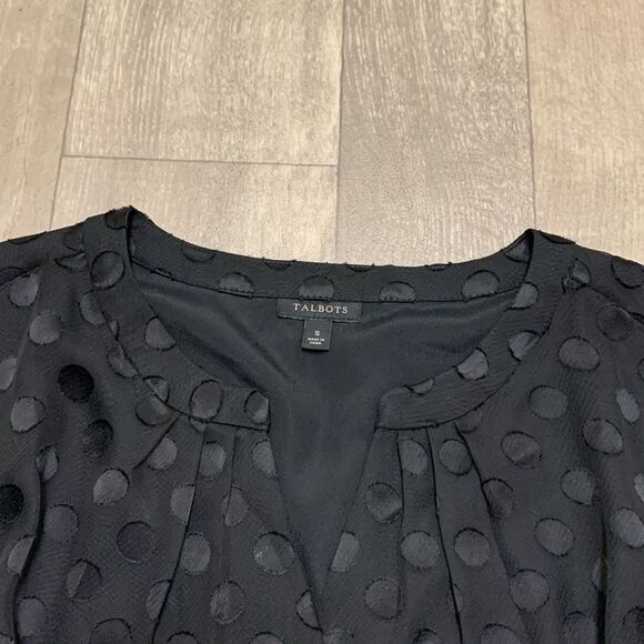 Womens Talbots Black Polka Dot Sheer See‎ Through Lined V-Neck Blouse Shirt - Picture 2 of 8